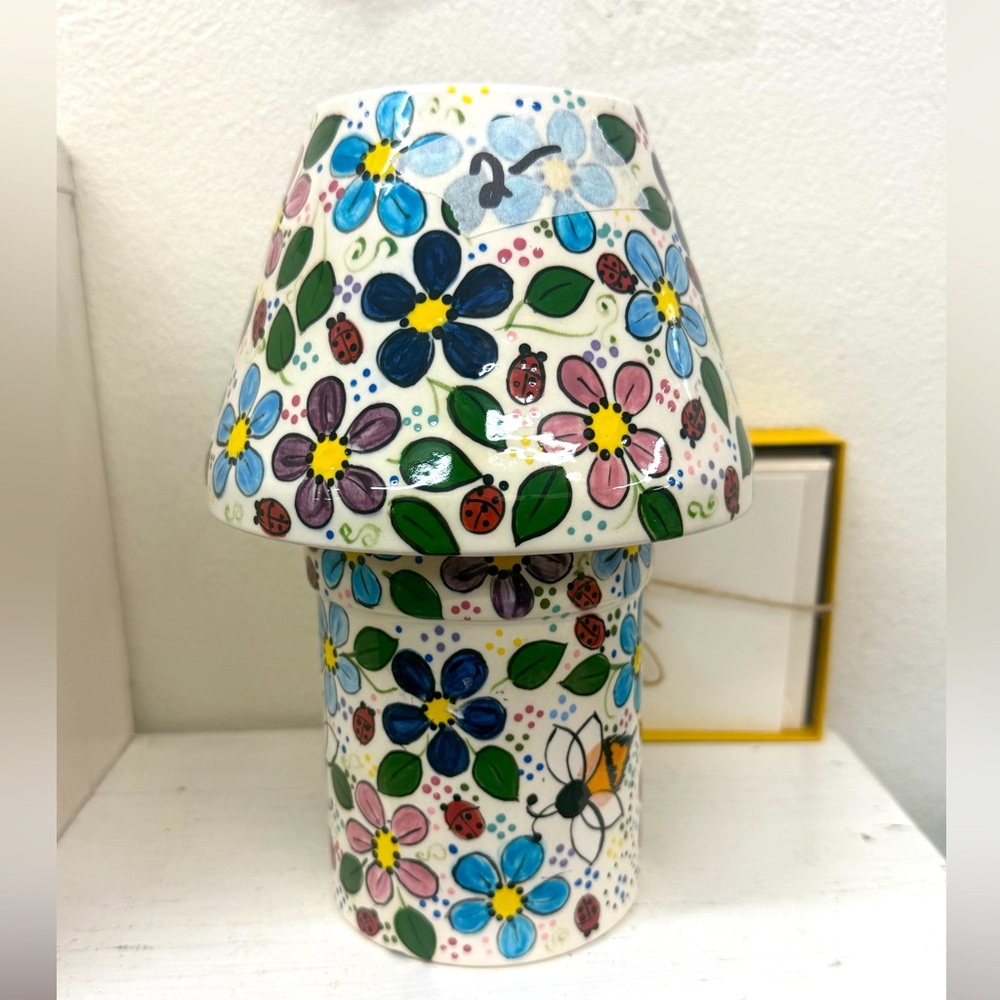 Hand painted floral ceramic candle lamp